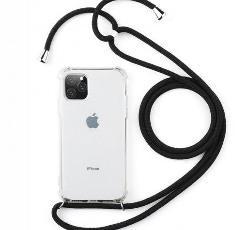Удароустойчив силиконов калъф / гръб / TPU с връзка за Apple iPhone 12 Mini 5.4" - прозрачен / черна връзка