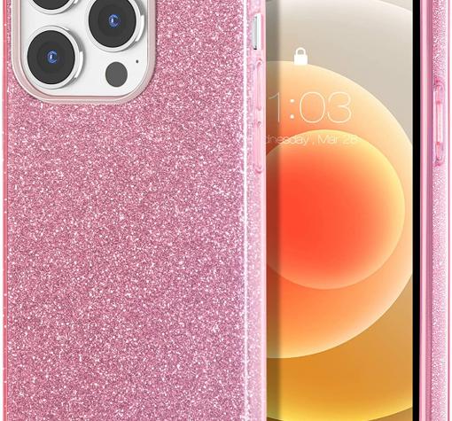 Силиконов калъф / гръб / TPU case за Apple iPhone 13 Pro 6.1" - розов кейс / брокат