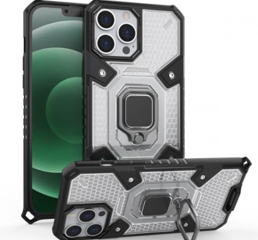 Силиконов кейс TPU Hybrid Finger Ring Holder за Apple iPhone 13 Pro Max 6.7" - прозрачен / черна рамка