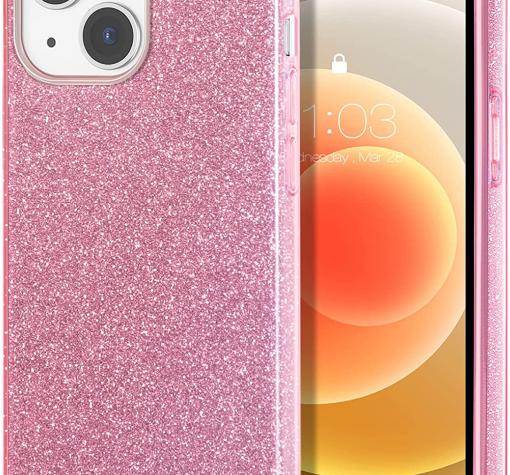 Силиконов калъф / гръб / TPU case за Apple iPhone 13 6.1" - розов кейс / брокат