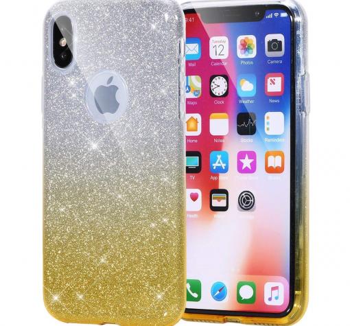 Силиконов калъф / гръб / TPU за Apple iPhone X - преливащ / сребристо и златисто / брокат