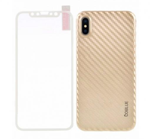 Луксозен твърд гръб COBLUE 360° FULL 2in1 за Apple iPhone X - златист / carbon