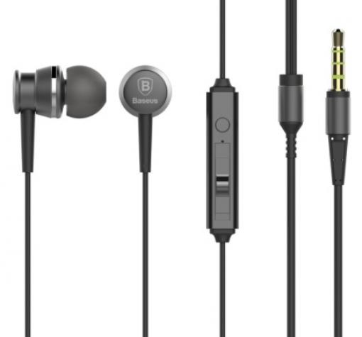Оригинални стерео слушалки Baseus / handsfree / 3.5mm за смартфон - тъмно сив
