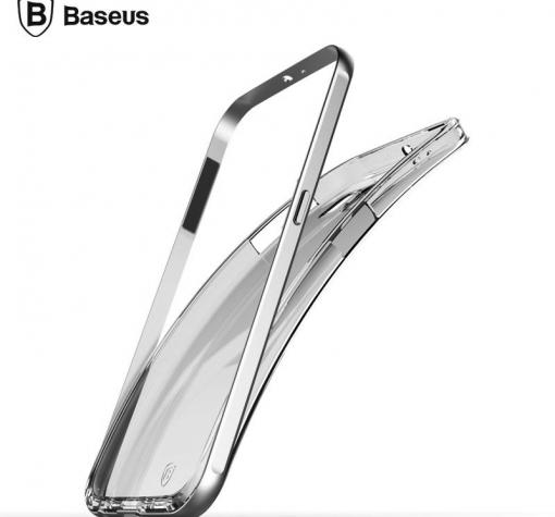 Метален бъмпер / Bumper Baseus Fusion Series със силиконов гръб за Samsung S6 G920 - прозрачен / тъмно сив