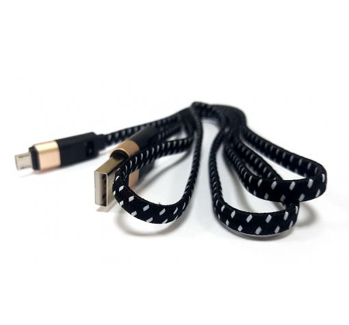 Универсален Type C USB кабел за зареждане и пренос на данни - черен / плетен