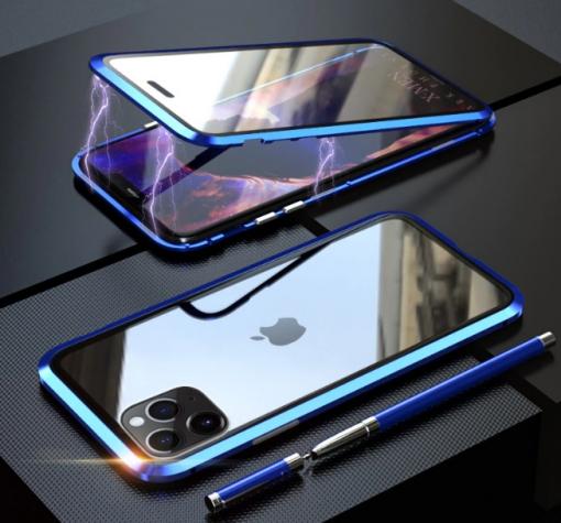 Магнитен калъф Bumper Case 360° FULL за Apple iPhone 11 6.1'' - прозрачен / синя рамка