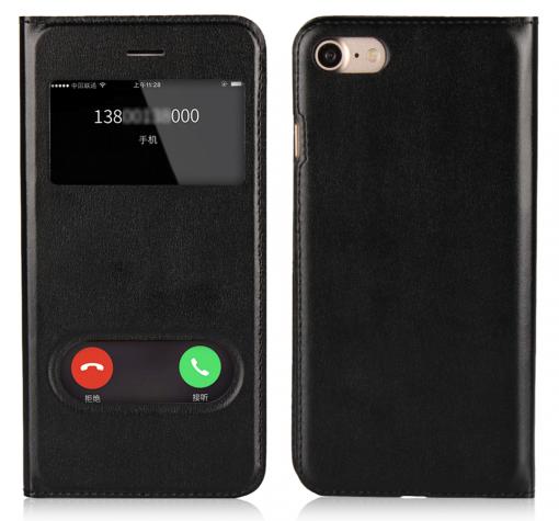 Кожен калъф Flip тефтер S-View със стойка за Apple iPhone X / iPhone XS - черен
