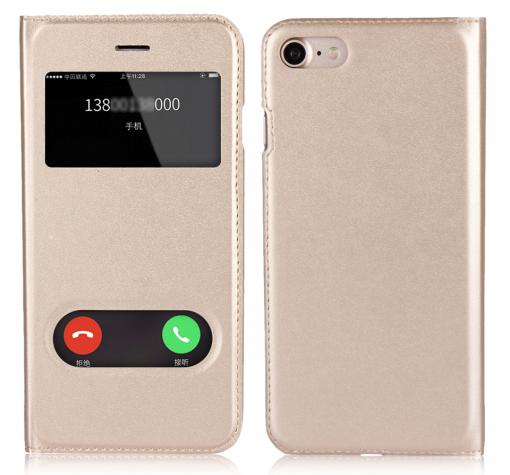 Кожен калъф Flip тефтер S-View със стойка за Apple iPhone 8 - златист