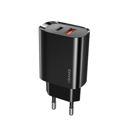 Зарядно устройство 220V USAMS CC121 PD3+QC3 20W - черно