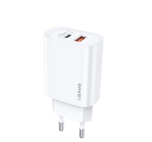 Зарядно устройство 220V USAMS CC121 PD3+QC3 20W - бяло
