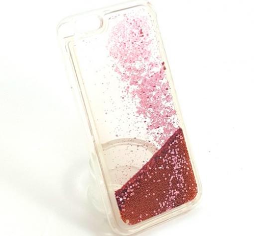 Луксозен твърд гръб 3D за Apple iPhone 6 / iPhone 6S - прозрачен / брокат и топчета / Rose Gold