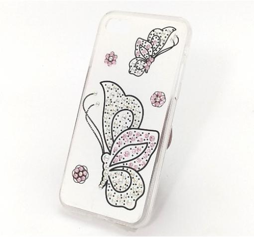 Луксозен силиконов калъф / гръб / с камъни за Apple iPhone 7 / iPhone 8 - Butterflies / бял