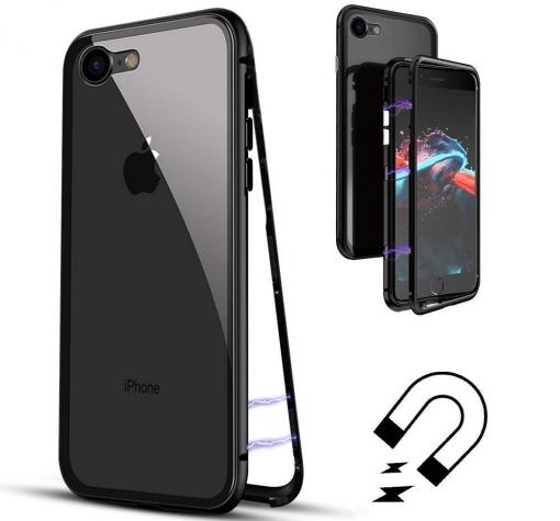 Магнитен калъф Bumper Case 360° FULL за Apple iPhone 7 Plus / iPhone 8 Plus - прозрачен / черна рамка