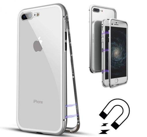 Магнитен калъф Bumper Case 360° FULL за Apple iPhone 7 Plus / iPhone 8 Plus - прозрачен / сребриста рамка