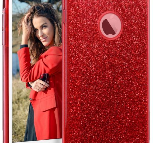 Силиконов калъф / гръб / TPU за Apple iPhone 7 / iPhone 8 - червен / брокат