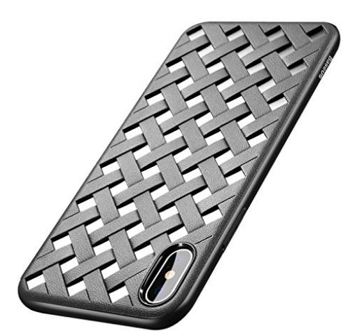 Луксозен силиконов калъф / гръб / TPU BASEUS Paper-Cut Case за Apple iPhone X - черна плетеница / имитиращ кожа