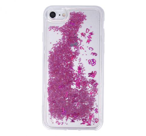 Луксозен твърд гръб 3D Water Case за Apple iPhone 11 Pro 5.8" - течен гръб с розов брокат / букви