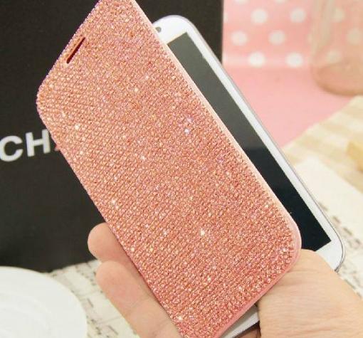 Луксозен кожен калъф Flip тефтер с камъни за Apple iPhone 7 / iPhone 8 - Rose Gold