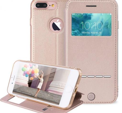 Оригинален кожен калъф Flip тефтер G-Case Sense Series със стойка за Apple iPhone 7 Plus - златист