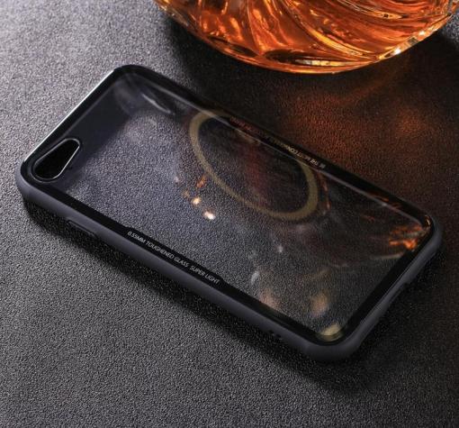 Луксозен стъклен твърд гръб за Apple iPhone 7 / iPhone 8 - прозрачен / черен кант