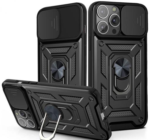 Силиконов кейс TPU Rugged Case Magnetic Finger Ring Car Holder за Apple iPhone 13 Pro 6.1"- черен