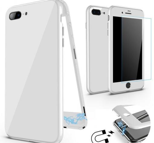 Магнитен калъф Bumper Case 360° FULL със стъклен протектор за Apple iPhone 6 Plus / iPhone 6S Plus - бял