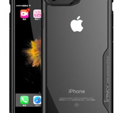 Луксозен твърд гръб със силиконов кант IPAKY за Apple iPhone 6 / iPhone 6S - прозрачен / черен кант