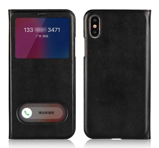 Кожен калъф Flip тефтер Dual View за Apple iPhone X - черен