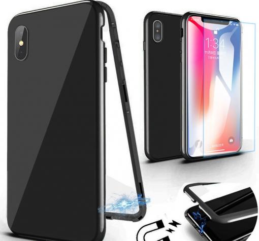 Магнитен калъф Bumper Case 360° FULL със стъклен протектор за Apple iPhone X / iPhone XS - черен