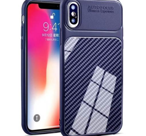 Луксозен силиконов калъф / гръб / TPU Auto Focus за Apple iPhone X / iPhone XS - тъмно син / Carbon
