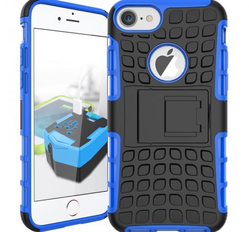 Силиконов гръб TPU Hybrid с твърда част и стойка за Apple iPhone 7 - синьо и черно