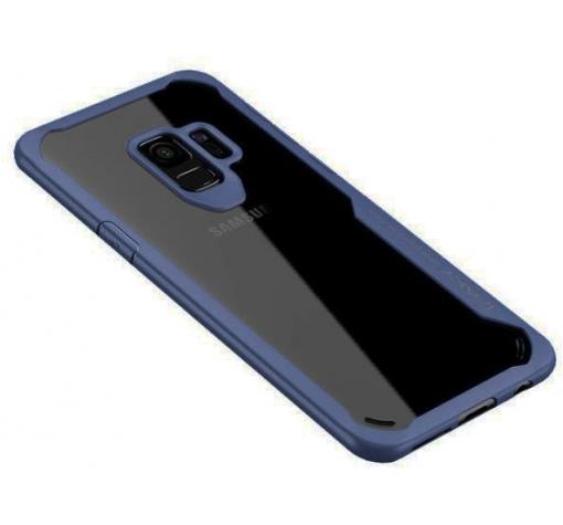 Луксозен твърд гръб IPAKY за Samsung A6 Plus 2018 - прозрачен / силиконов син кант
