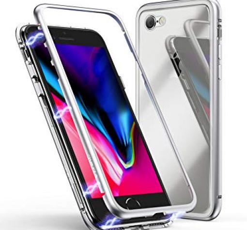Магнитен калъф Bumper Case 360° FULL за Apple iPhone 7 / iPhone 8 - прозрачен / сребриста рамка