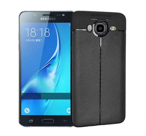 Луксозен силиконов калъф / гръб / TPU за Samsung J3 / J3 2016 J320 - черен / имитиращ кожа