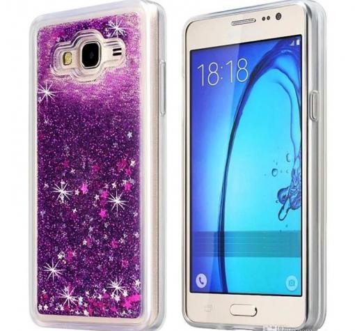 Луксозен твърд гръб 3D за Samsung J3 / J3 2016 J320 - прозрачен / лилав брокат / звездички