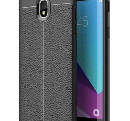 Луксозен силиконов калъф / гръб / TPU за Samsung J3 2018 - черен / имитиращ кожа