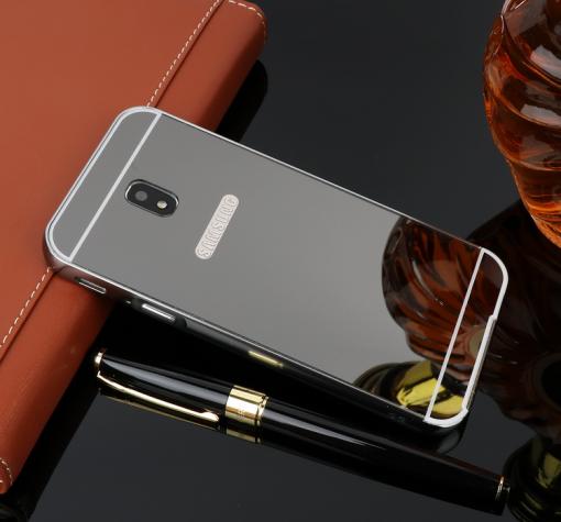 Луксозен алуминиев бъмпер с твърд гръб за Samsung J5 2017 J530 - черен / огледален