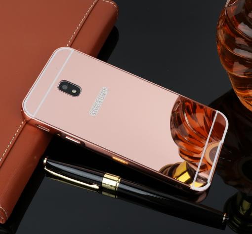 Луксозен алуминиев бъмпер с твърд гръб за Samsung J5 2017 J530 - Rose Gold / огледален