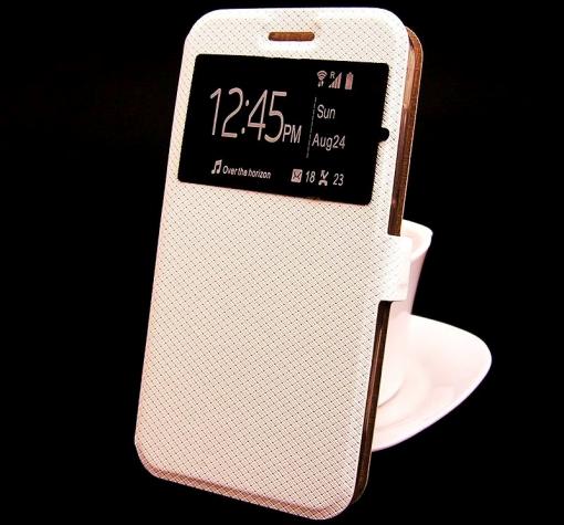 Кожен калъф Flip тефтер S-View със стойка за Samsung J5 2017 J530 - бял / ромбове / Flexi