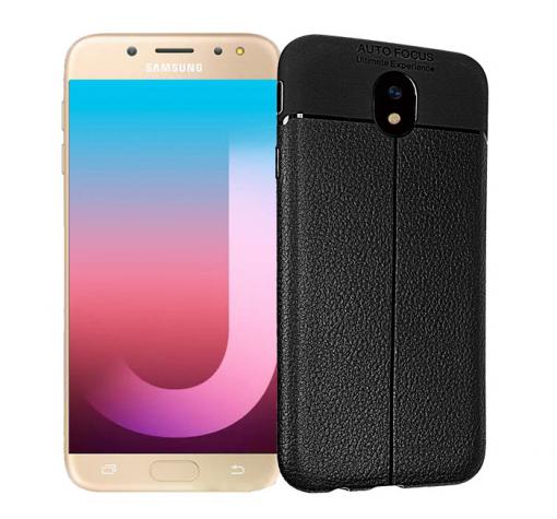 Луксозен силиконов калъф / гръб / TPU за Samsung J3 2017 J330 - черен / имитиращ кожа