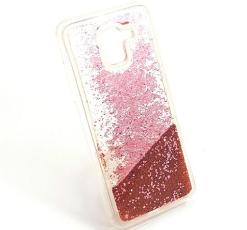 Луксозен твърд гръб 3D за Samsung J6 2018 - прозрачен / брокат и топчета / Rose Gold