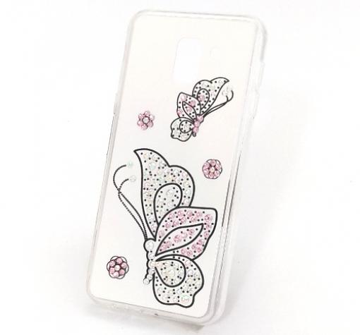 Луксозен силиконов калъф / гръб / с камъни за Samsung S9 G960 - Butterflies / бял