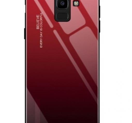 Луксозен стъклен твърд гръб за Samsung J6 2018 - преливащ / червено и черно