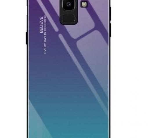 Луксозен стъклен твърд гръб за Samsung J4 2018 - преливащ / лилаво и синьо