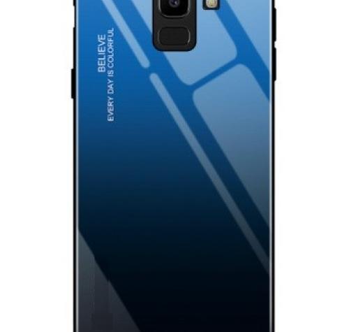 Луксозен стъклен твърд гръб за Samsung J6 2018 - преливащ / синьо и черно