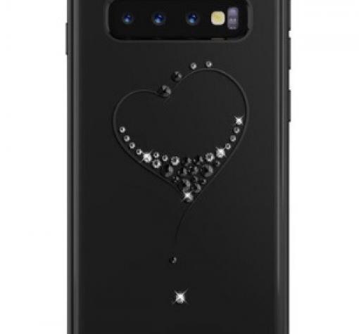 Луксозен твърд гръб KINGXBAR Swarovski Diamond за Samsung S10 - прозрачен с черен кант / сърце