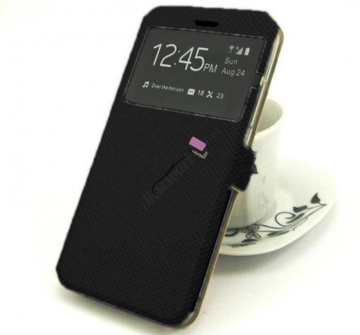 Кожен калъф Flip тефтер S-View със стойка за Xiaomi Redmi Note 7 - черен / ромбове / Flexi