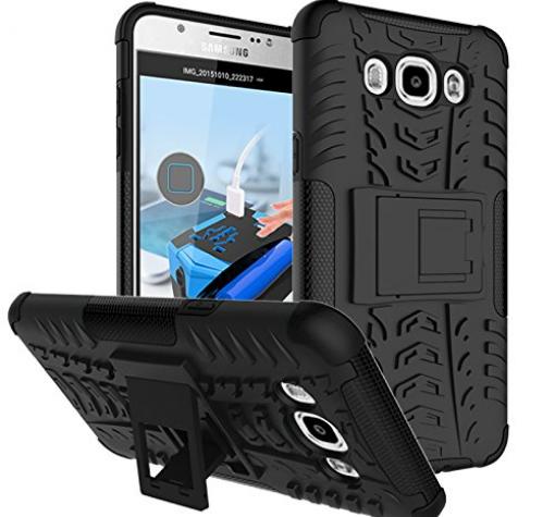 Силиконов гръб TPU Hybrid Armored с твърда част и стойка за Samsung J7 2016 J710 - черен