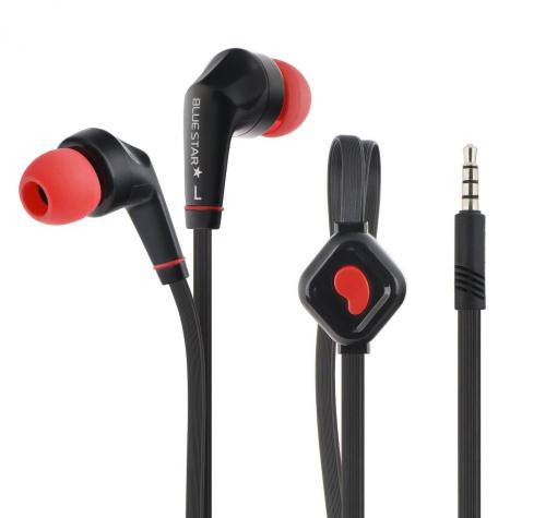 Оригинални стерео слушалки BLUE STAR JD-88 / handsfree / 3.5mm за смартфон - черни с червено