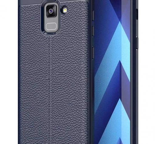Луксозен силиконов калъф / гръб / TPU за Samsung J6 2018 - тъмно син / имитиращ кожа